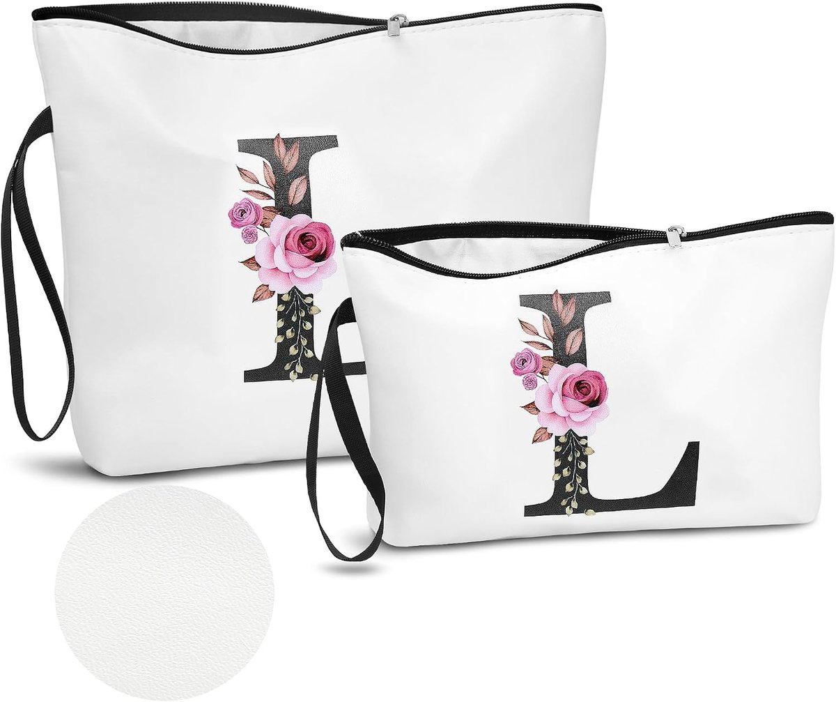 SnelShoppen - PU-lederen make-uptas set van 2 stuks voor dames met alfabet letters, waterdicht en duurzaam, ideaal als verjaardagscadeau, modieus en p