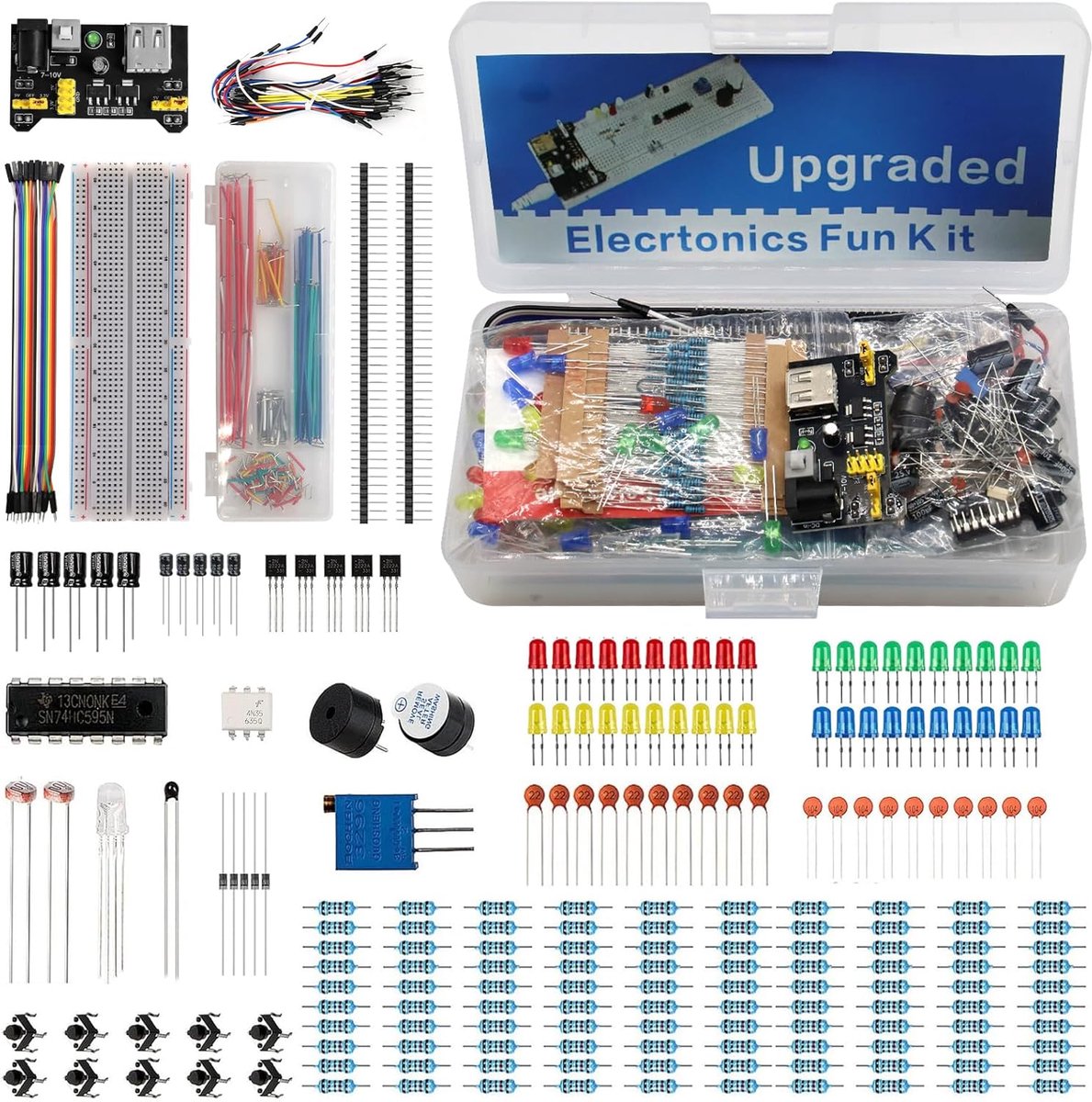 Breadboard met 830 gaten - starterset voor elektronische componenten - inclusief LED, buzzer en transistor - SnelShoppen