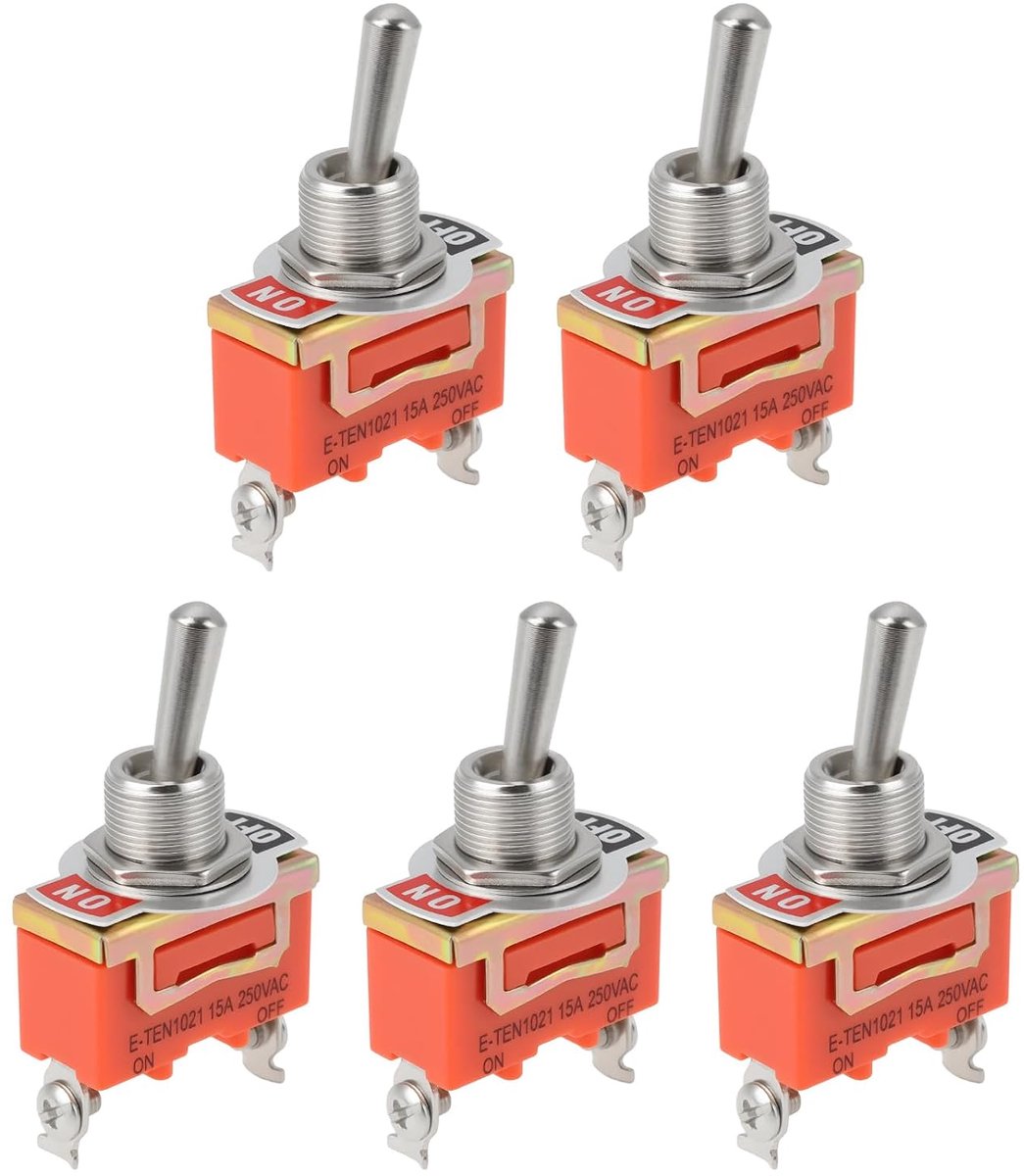 SnelShoppen - 5x 2-Pins Rocker Switches 15A/250 VAC voor Auto, Boot, Kamperen, Hobby, Oranje - E-TEN1021