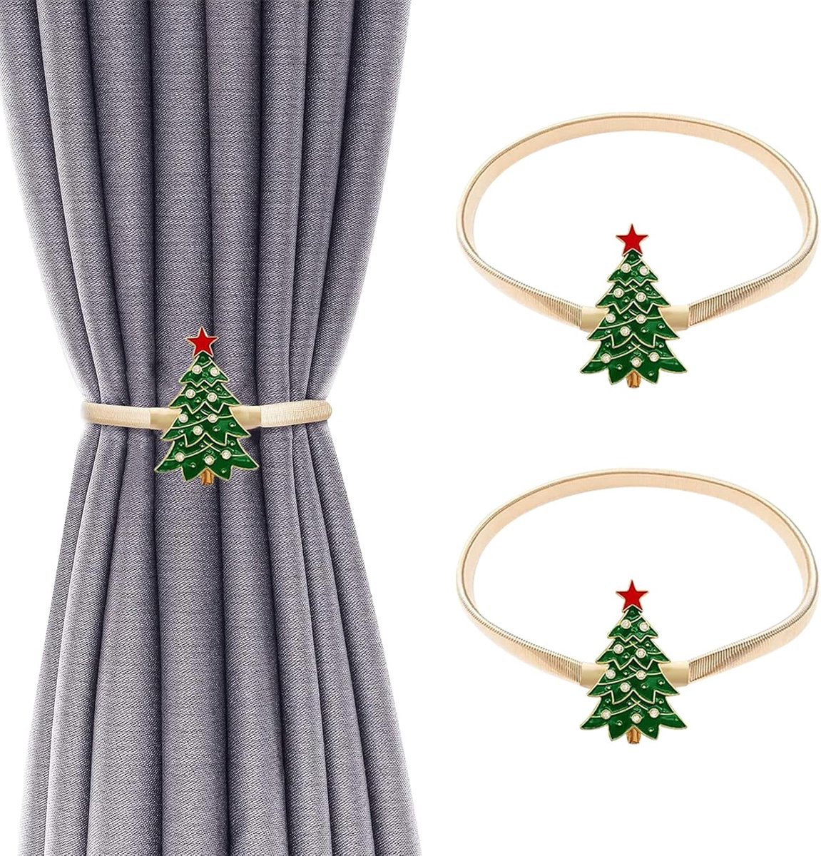 SnelShoppen - 2 Stuks Kerstboom Gordijn Bindringen, Spiraal Gordijnsteunen voor Gordijnen, Legerings Gordijnhouders, Sterke en Duurzame Gordijntouwen