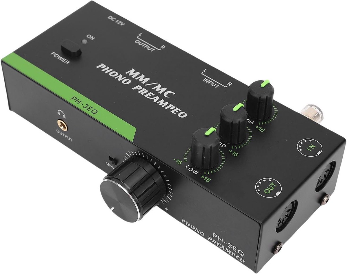 SnelShoppen - Phono Preamplifier Versterker voor Platenspelers, Verstelbare MM/MC Amp van Aluminium, Verbeterde Geluidskwaliteit met Frequentiecontrol