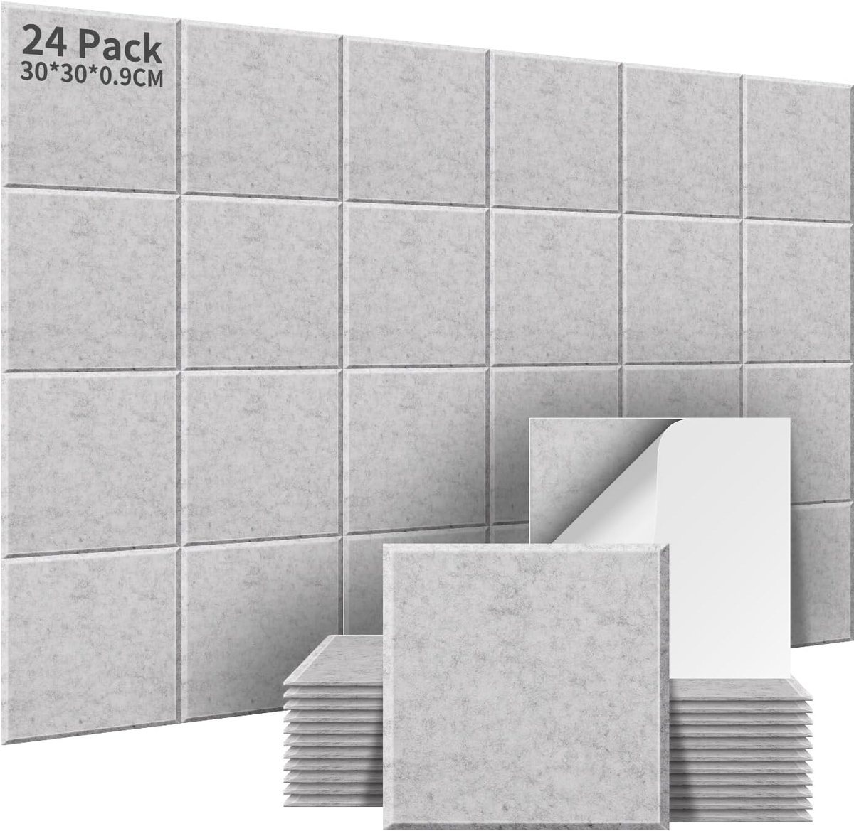 SnelShoppen - 24 Stuks Akoestische Panelen Zelfklevend Geluiddempende Hoogwaardige Panelen Geluidsabsorberend 30x30x1cm Zilvergrijs Voor Opname Studio