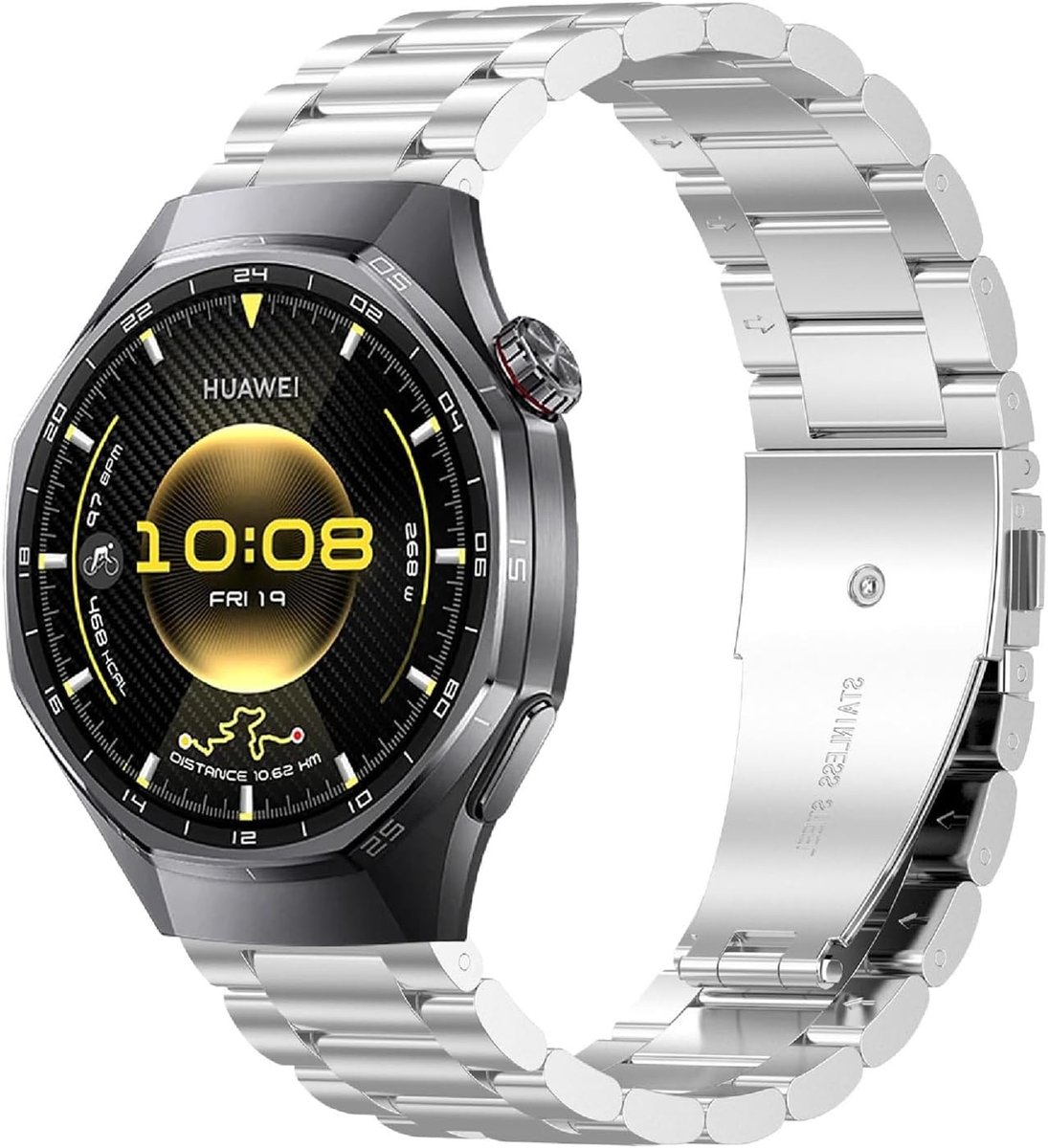 SnelShoppen - Hoogwaardige RVS Horlogeband Compatibel met Huawei Watch GT 6 Pro 46 mm, Slijtvast, Zilver, Ideaal voor Dagelijks Gebruik