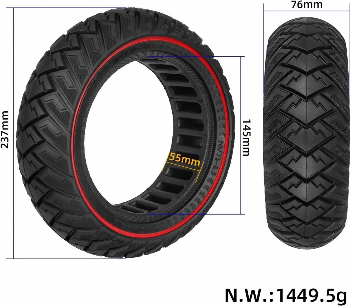 Solid banden 70/75-6.5 - rubber - lekproof - betere grip voor Segway Ninebot Gokart Pro 2 - ShopVlot
