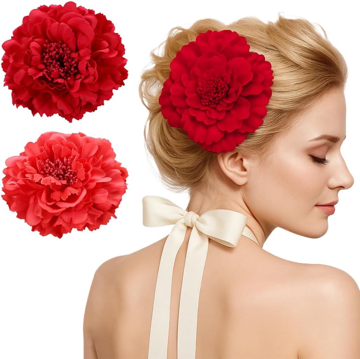 Bloem Broches Haarspelden - Peony Bloem - Veiligheidsclip - Perfect voor Flamenco Dans - ShopVlot