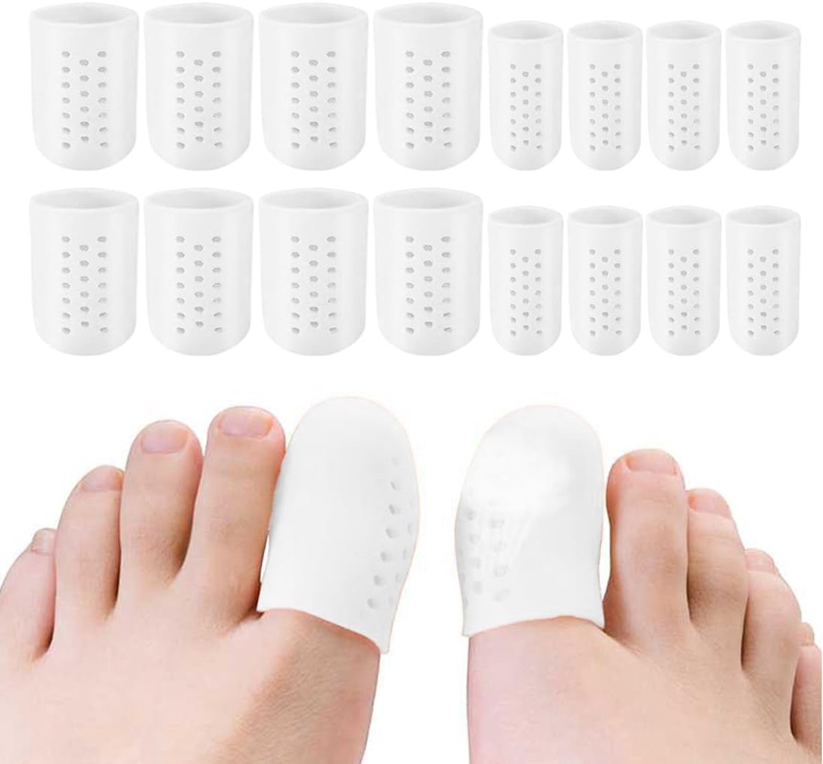 Pack of 16 Toe Caps, Silicone Ball Guard, Toe Protection, Breathable Foot Protectors - ShopVlot
