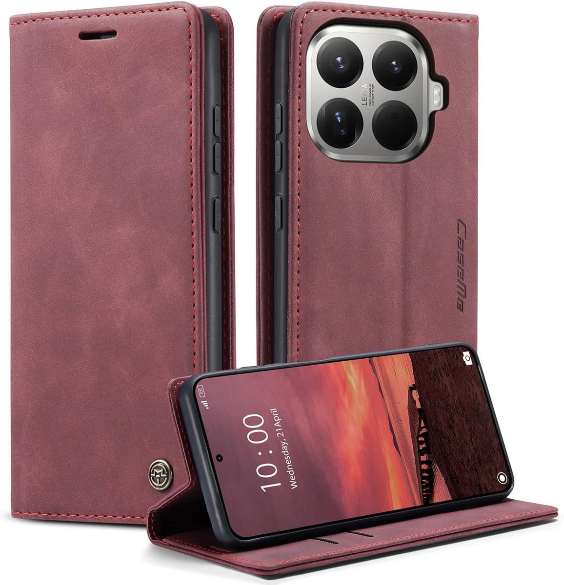 SnelShoppen - Premium Leren Flip Case voor Xiaomi Redmi 15T Pro - Vintage Nubuck Leder - Opvouwbare Standfunctie - Shockproof - Kaartcompartiment - Wi