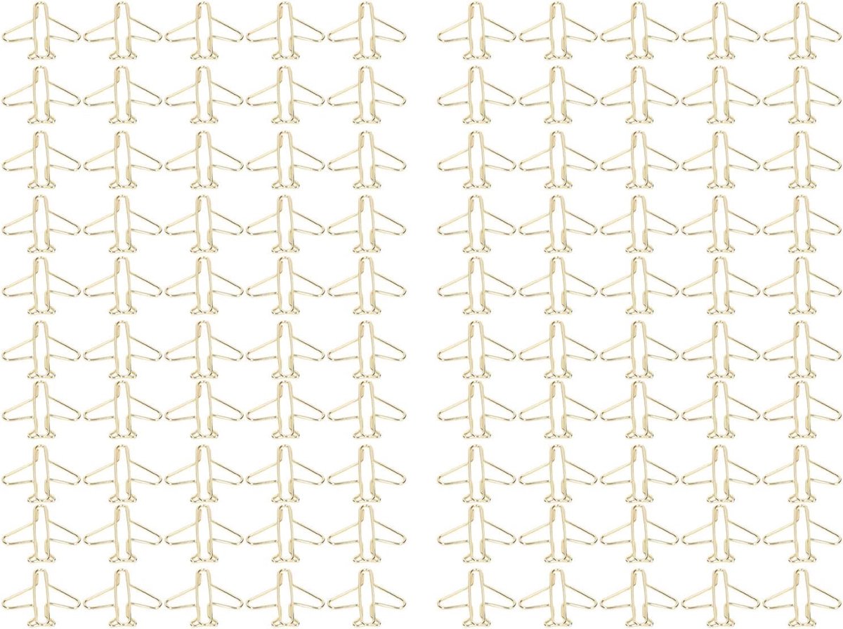 SnelShoppen - 100-delige Luchtvaartvormige Paperclips, Gouden Geëlectroplateerde Metalen Clips voor Kantoor en Thuis, Schattige Decoratieve Kantoorart