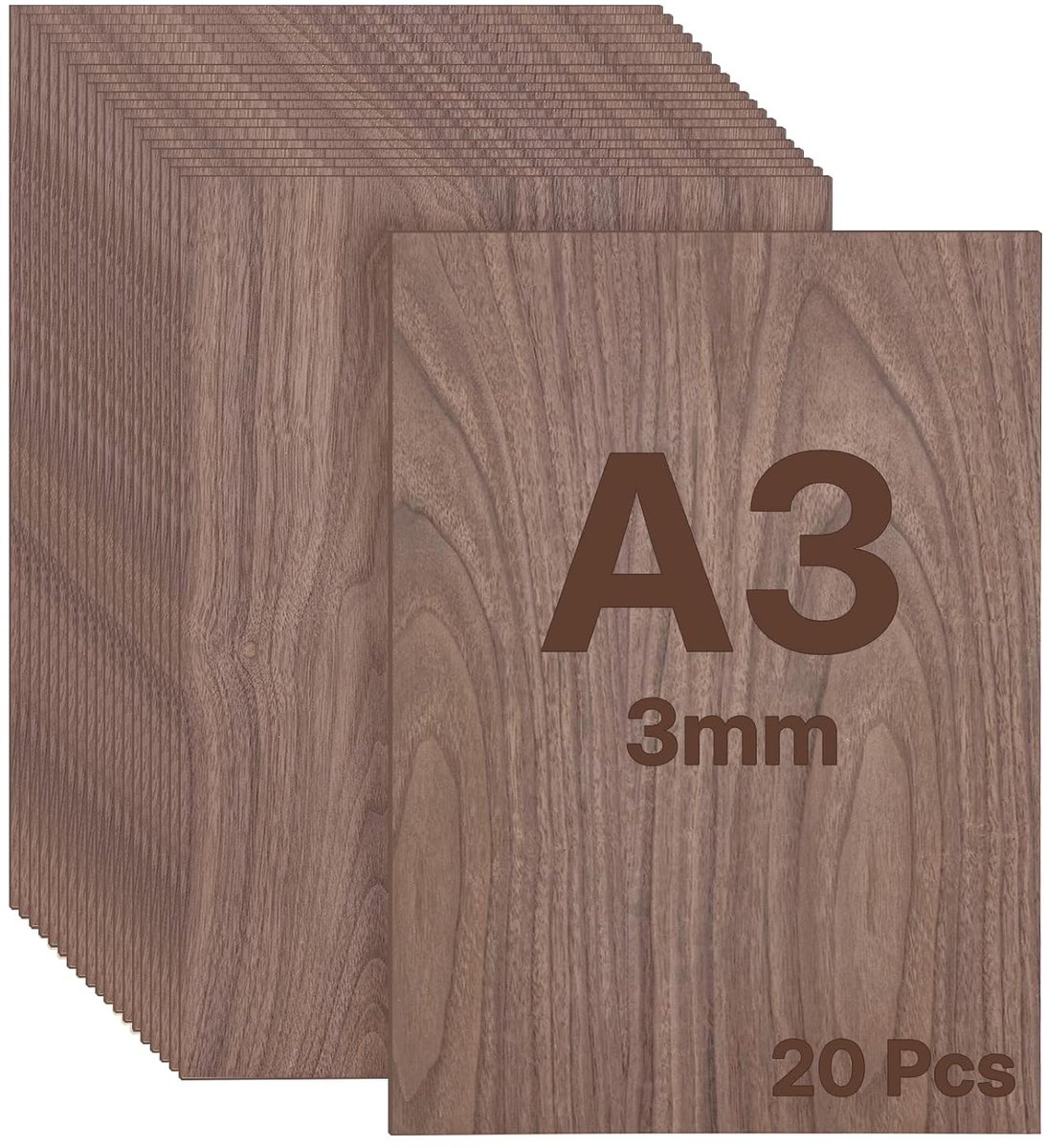 SnelShoppen - Plywood Plaat 3 mm A3 20 Stuks Walnoot Houten Vellen voor Creatief Klussen, Laser Snijden, Modelbouw, CNC Frezen, Houtbewerking
