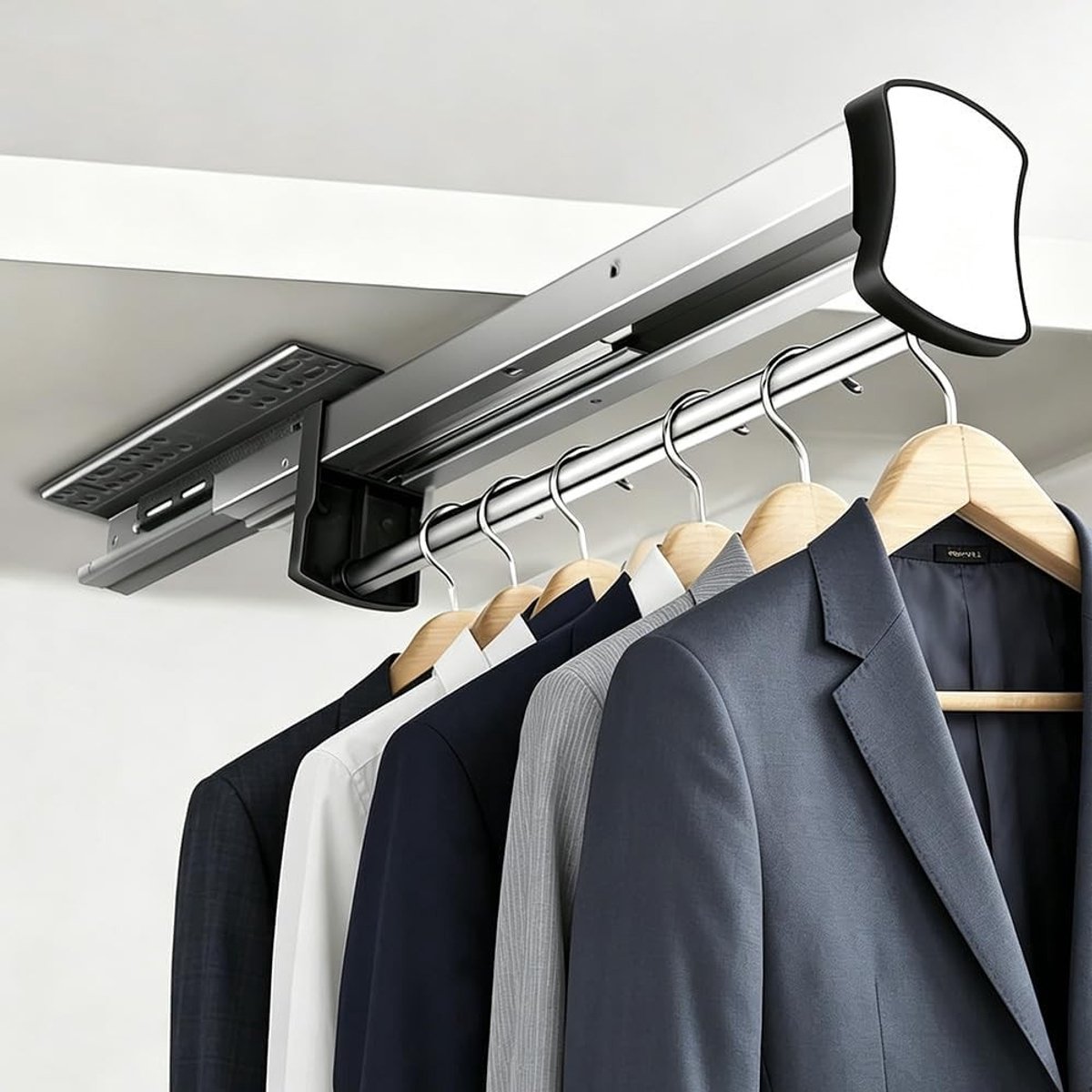 Verstelbare Kledingstang met Kussens, Uittrekbare Garderobe Rail voor Ruimtebesparing, Zachte Sluiting Kledinghanger in Zwart (35 cm)