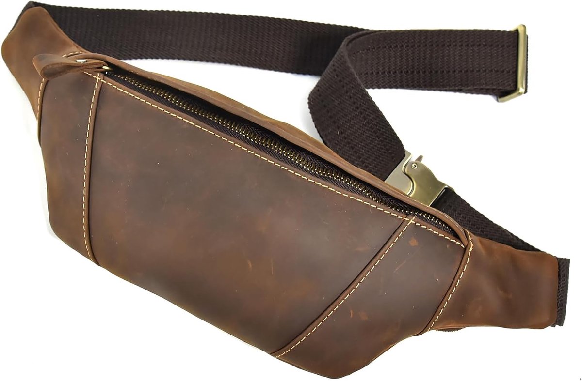 Vintage Leather Waist Bag for Men and Women, Modern Belt Bag for Jogging, Festival, Holiday, Genuine Leather, 1034 - ShopVlot