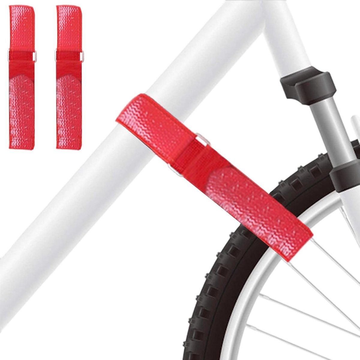 SnelShoppen - 2 x Fietsbevestigingsriemen, Verstelbaar, Voor Transport en Opslag, Met Hechtvilt, Inclusief Haken en Lussen, Hoogwaardig Nylon, Robuust