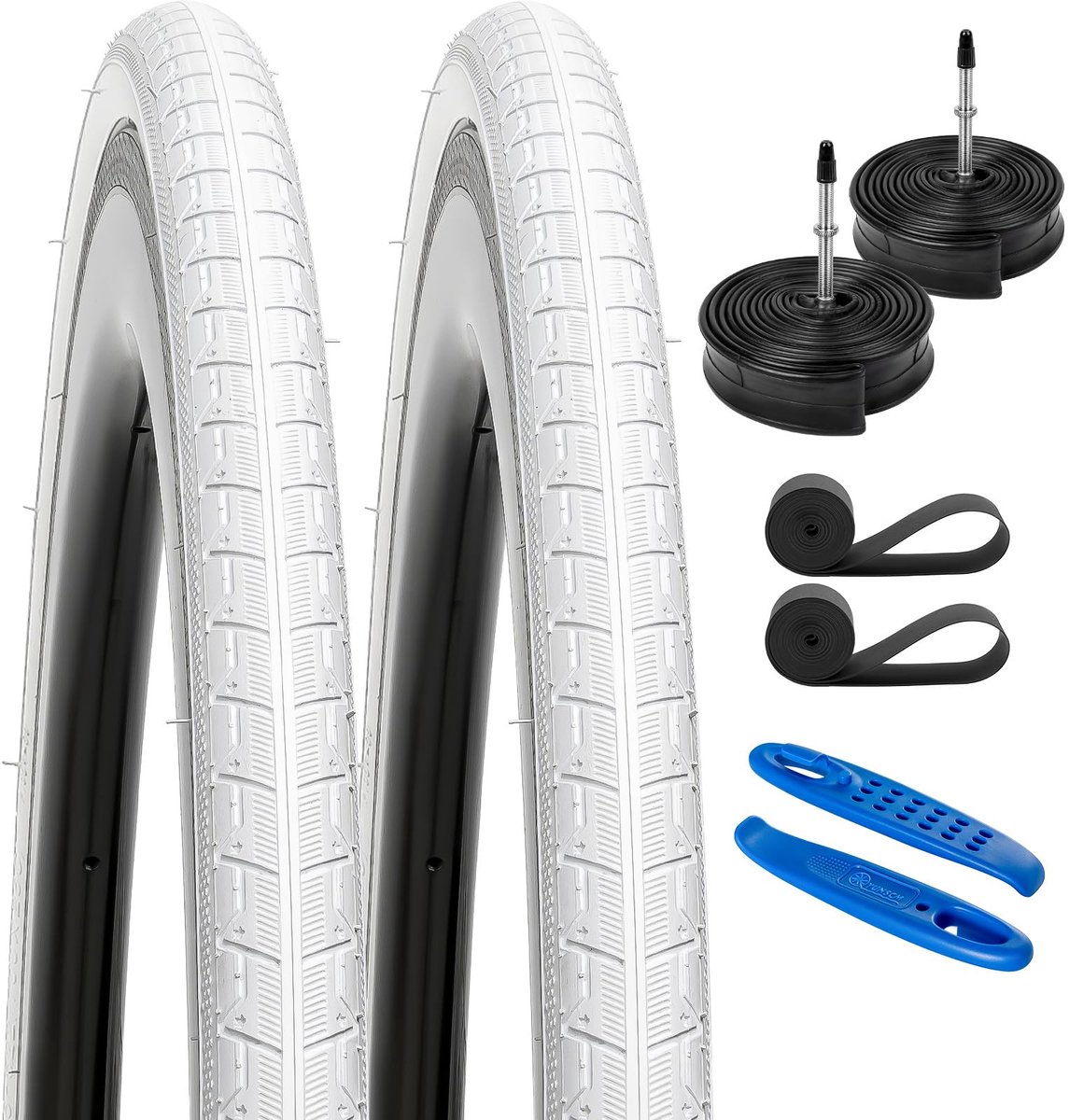 SnelShoppen - 2-PCS 700C Fietsbanden 700x28C/28-622 met Zware Binnenband Presta Ventiel Geschikt voor 700x26C 700x28C 700x30C Fietsbanden (Wit)