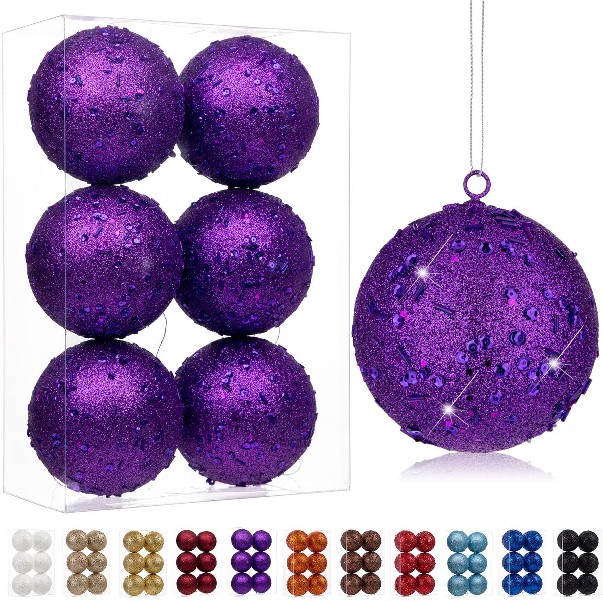 SnelShoppen - 6-delige set 10 cm decoratieve kerstboomballen met holografische glitter - roségoud kerstbal-ornamenten voor kerstboom en kerstbruiloft