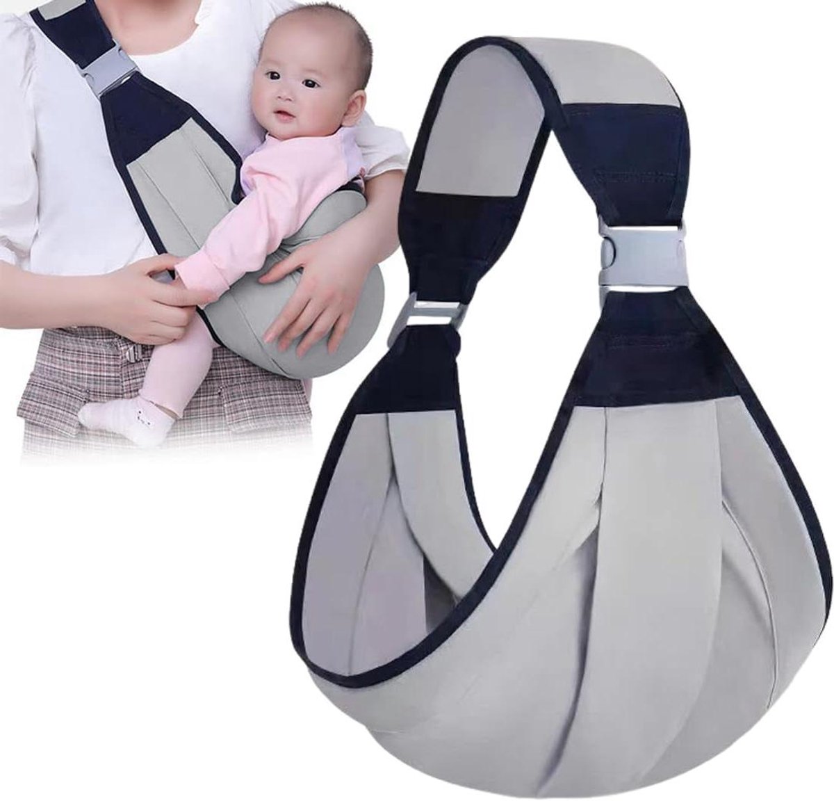 Babydraagdoek - Babydrager draagzak - Comfortabel dragen - Ergonomisch design - 0-48 maanden - Grijs