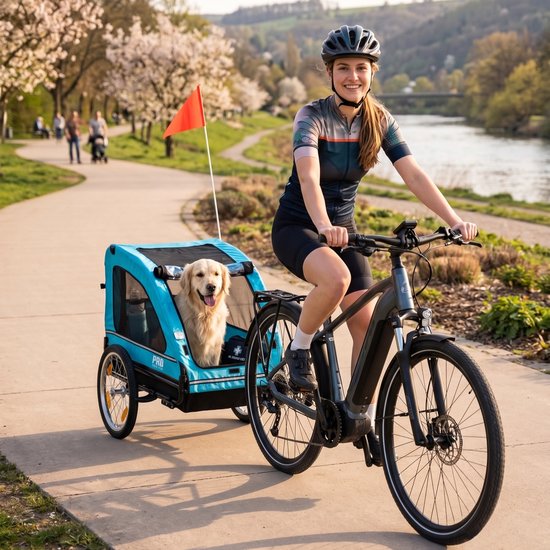 Fietskar Hond Blauw Luxe Hondenfietskar tot 30 KG Opvouwbaar Hondenkar Fiets — afbeelding 3
