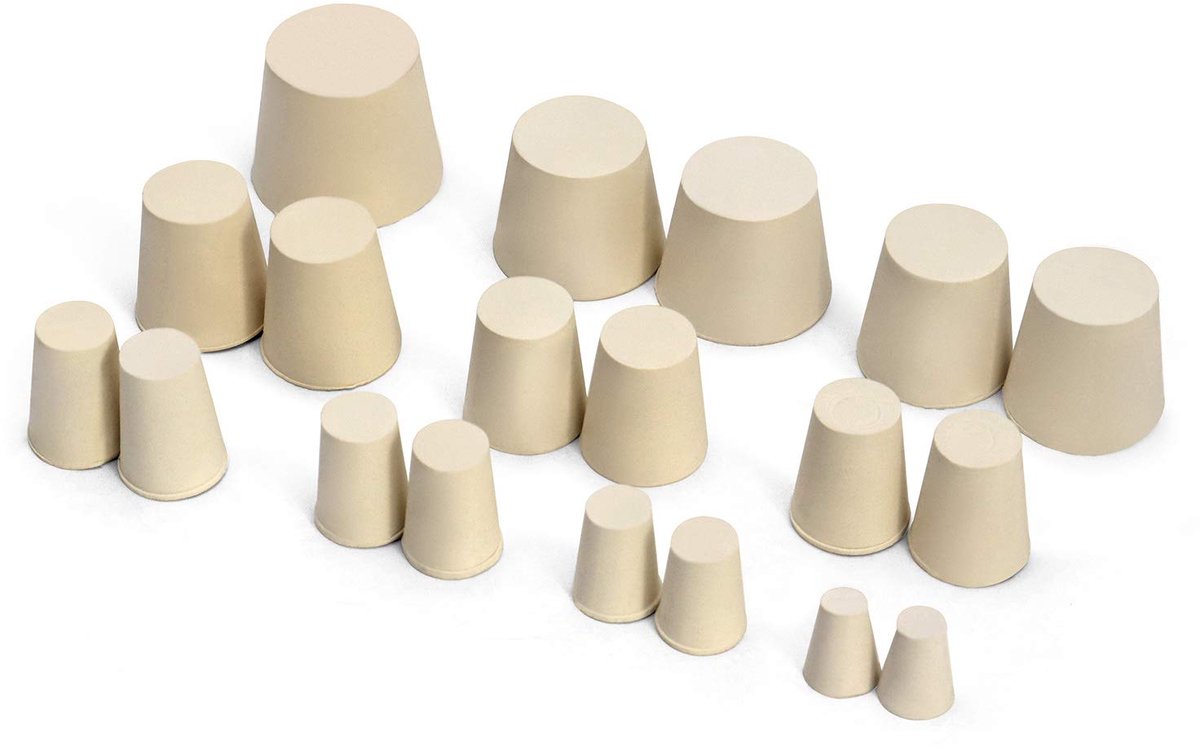 SnelShoppen - QWORK Rubber Stopper Set - 19 Stuks - Wit Laboratorium Pluggen - 10 Verschillende Maten #000 tot #7 - Hoogwaardige Rubber - Chemisch Bes