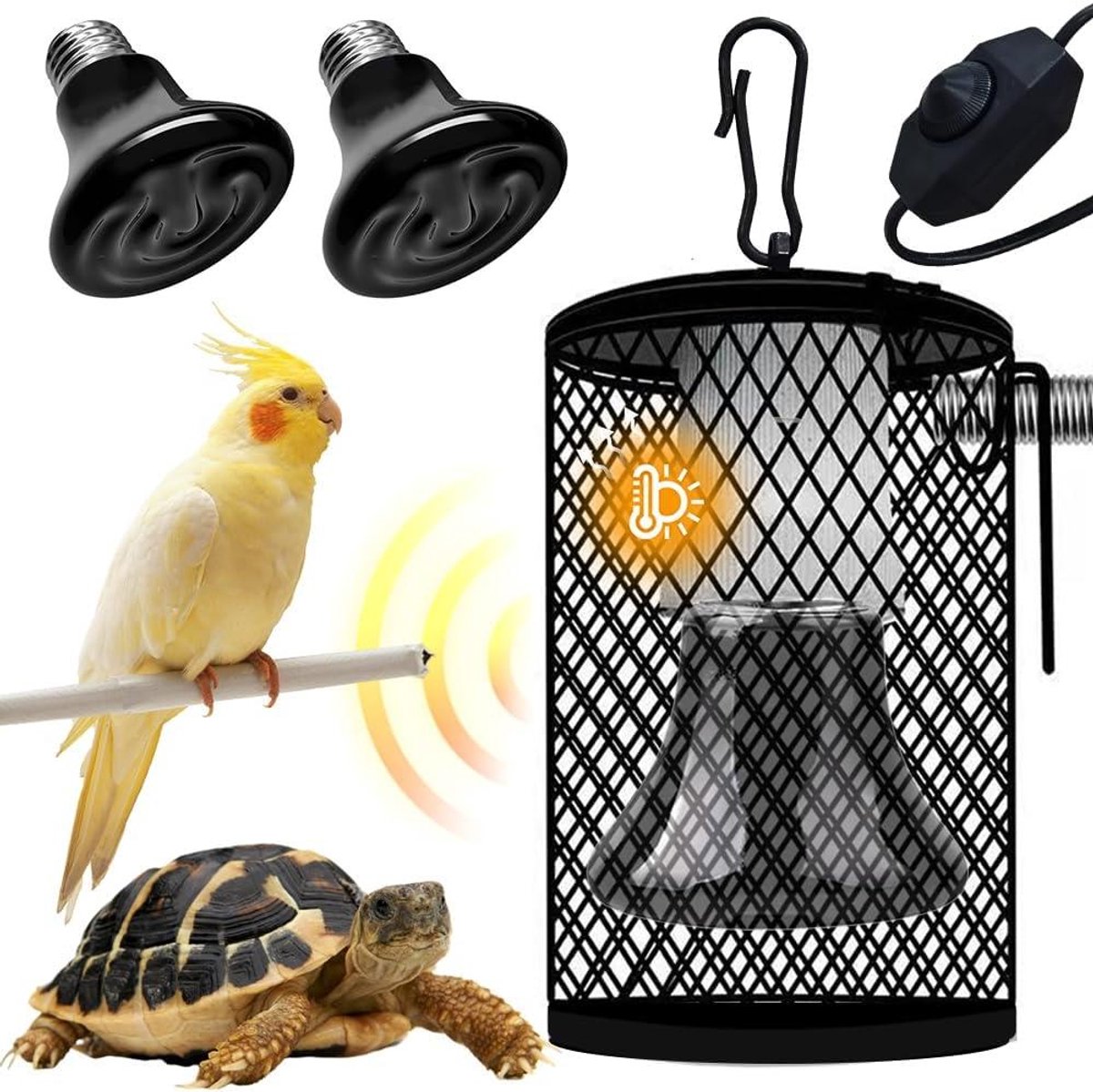 Reptielen Warmtelamp - Terrarium Verwarming - Dieren Welzijn - Met Beschermmand - 50 Watt - Zwart