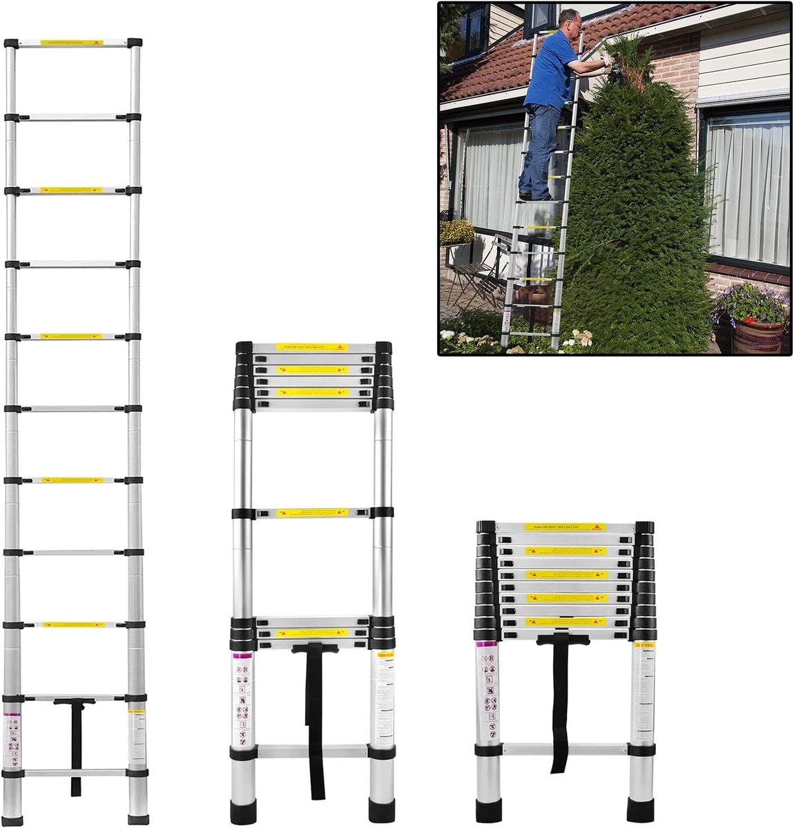 Telescopische Ladder - Uitschuifbare Ladder - Klus Werk - Veiligheid Vergrendeling - 32 Meter - Zwart