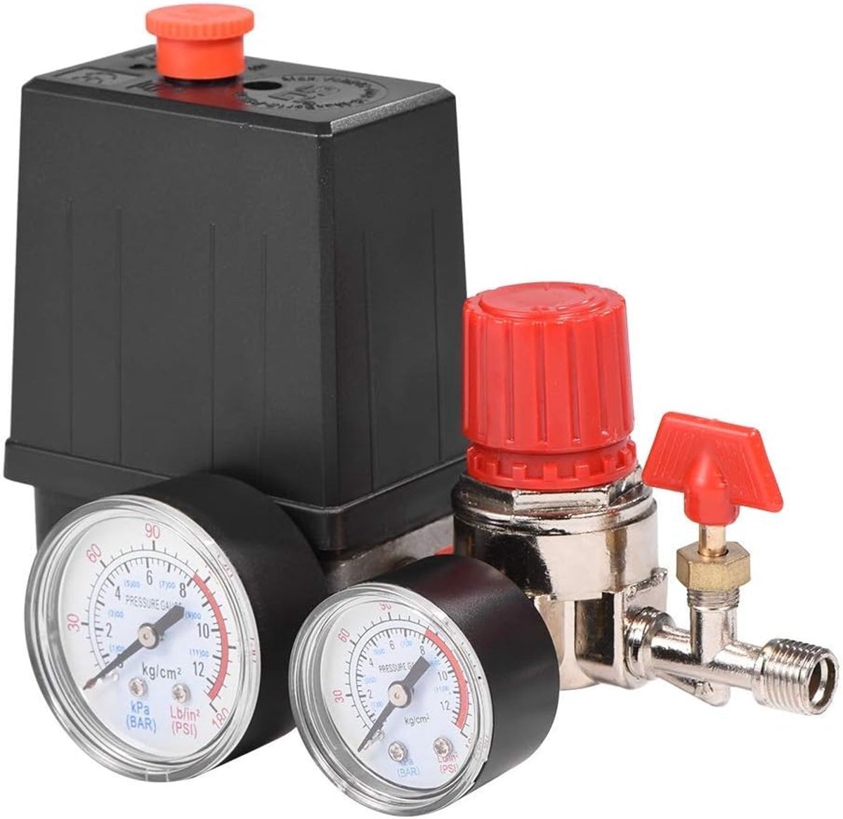 SnelShoppen - Luchtcompressor - Drukmeter Controleklep Regulator met Drukmeters voor Compressoren - Duurzaam, Hoge Doorstroom, Snelle Drukverlaging