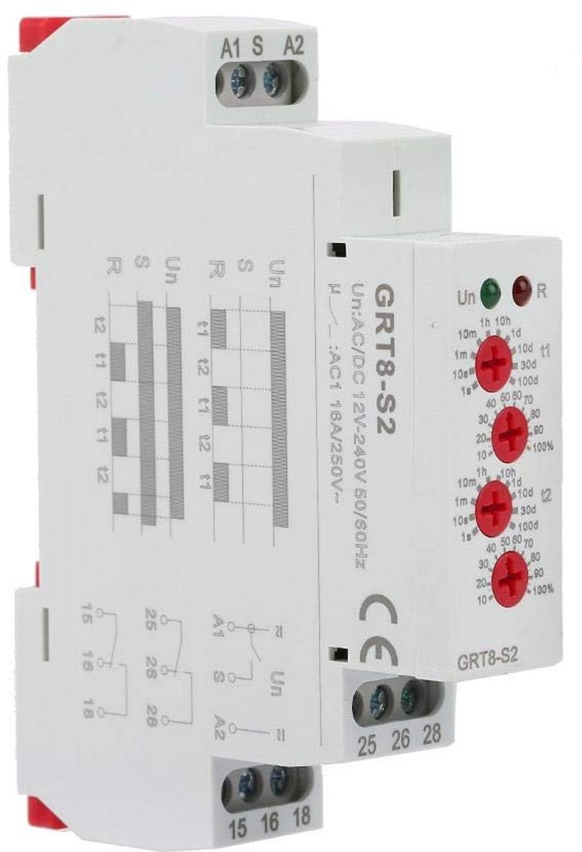 SnelShoppen - Multifunctionele Mini Tijdrelais 12V-240V - Vertraging Relay, Asymmetrische Cyclus, Delay On/Off, Compact Formaat, Voor Tuin, Keuken, Pr