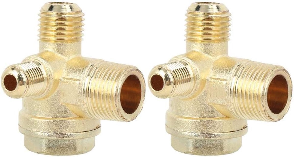 SnelShoppen - 2 Pack 3 Weg Luchtcompressor Ventiel, 16mm 14mm 10mm Schroefdraad Terugslagventiel, 3 Poort Centrale Pneumatische Tool voor Zink Verbind