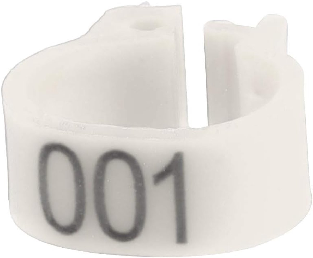 SnelShoppen - 100 Stuks 8MM Plastic Duivenbanden Ringen met Nummer 001-100, Wit, Herbruikbaar en Duurzaam, Geschikt voor Briefduiven en Volwassen Voge