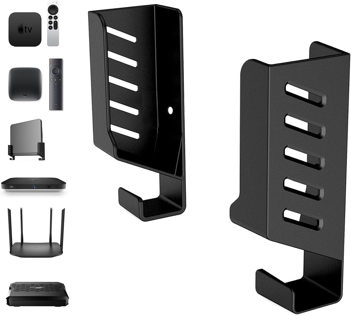 SnelShoppen - Universele Wandbeugel voor TV Box, Router, Netwerk Switch, Modem, Laptop - Multifunctionele Steun tot 4 cm Dikte - Zwart