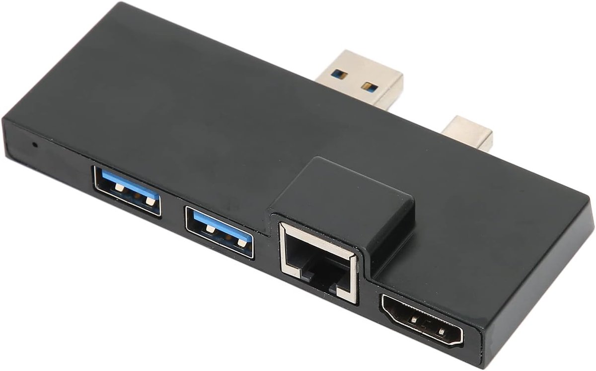 SnelShoppen - Docking Station voor Surface Pro 4/5/6 - 6-in-1 met 4K Resolutie, 5Gbit/s Snelheid, USB 3.0, Gigabit Ethernet, Zwart