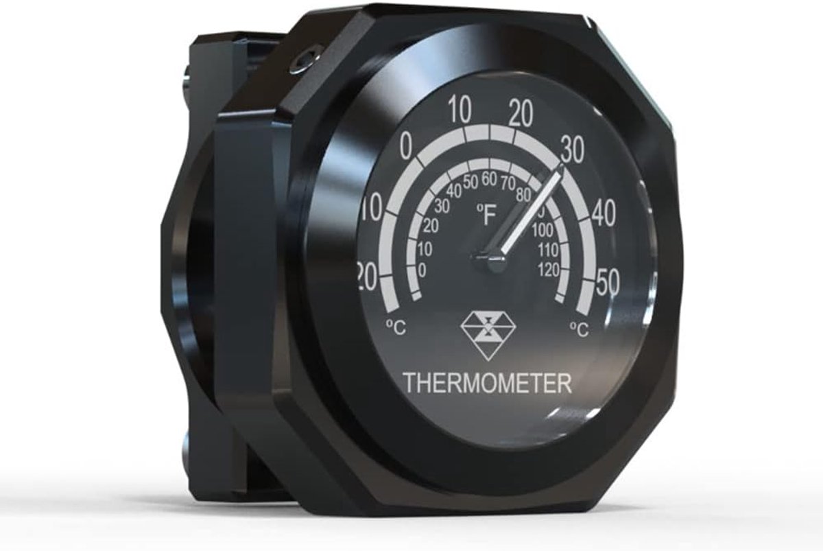 SnelShoppen - Universele Motorfiets Handvat Thermometer Gauge, Waterdichte Lichtmetaal Temperatuurmeter met Fluorescerende Wijzer voor Motorrijden, 22