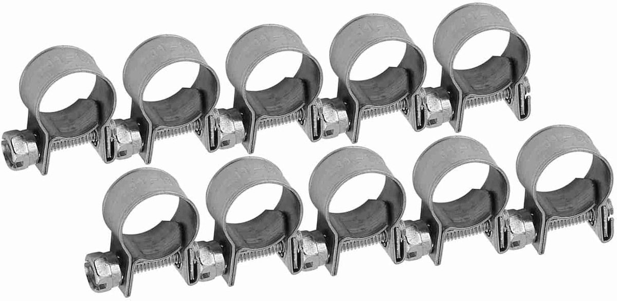 SnelShoppen - 10 Stuks Rvs Mini Brandstofslang Klemmen 6mm-20mm Verstelbare Maten met Schroeven en Moeren, Slangklem, Rubber Slangklem (11-13mm)