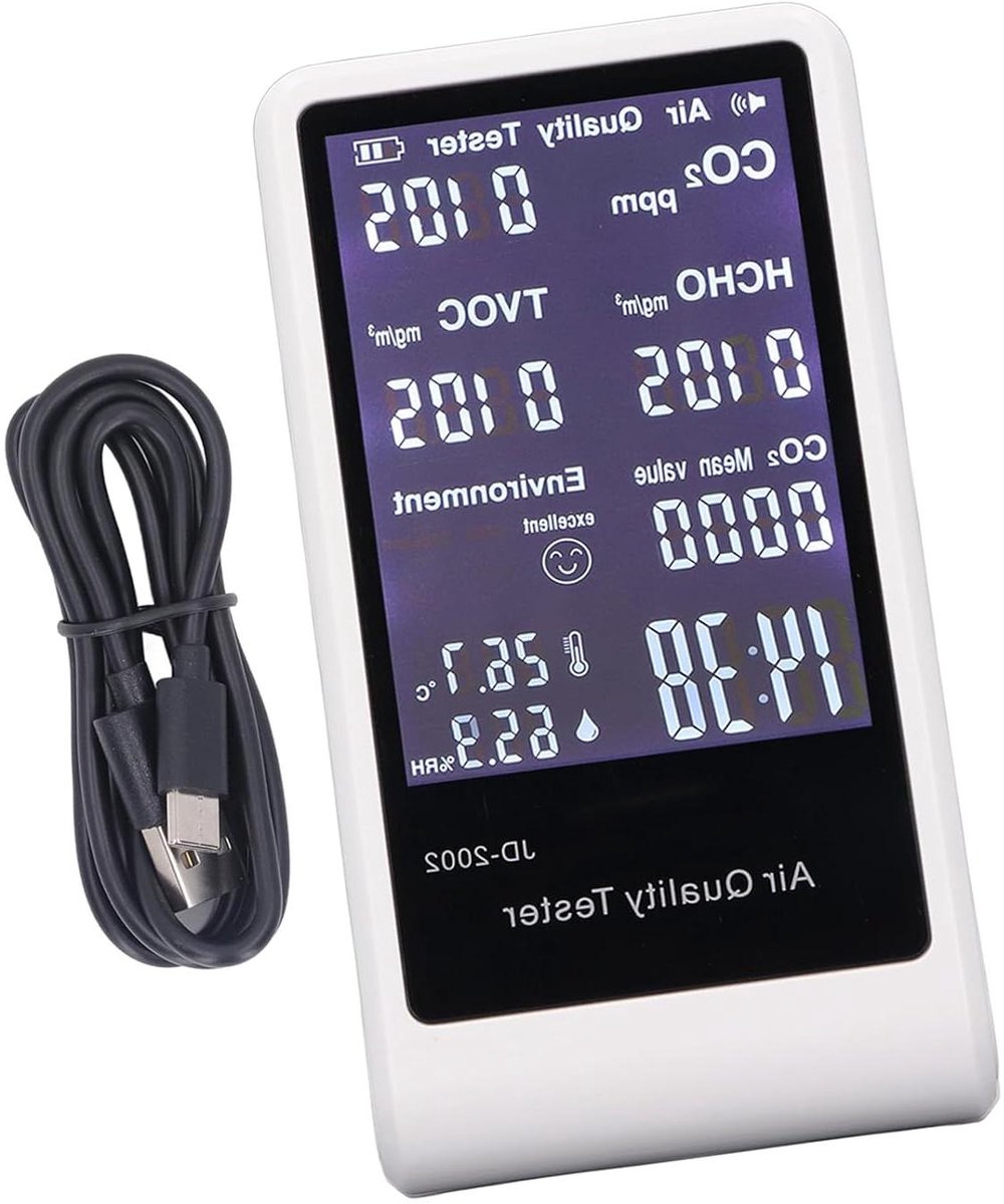 Luchtkwaliteitsdetector - CO2 meter Vochtigheidsmeter - Binnenlucht Kwaliteit - 7-in-1 Meting - 16 x 14 x 11 cm - Wit