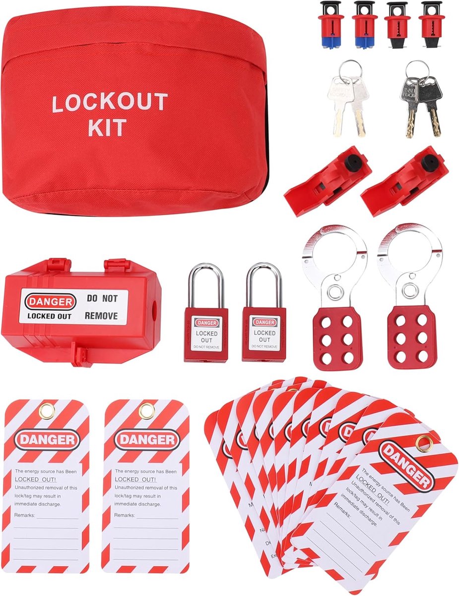 SnelShoppen - Electric Circuit Breaker Lockout Tagout Set - Compleet met 2 Hangsloten, 4 Sleutels, Hasp, Plug Lock Box, Labels en Kabelbinders voor In