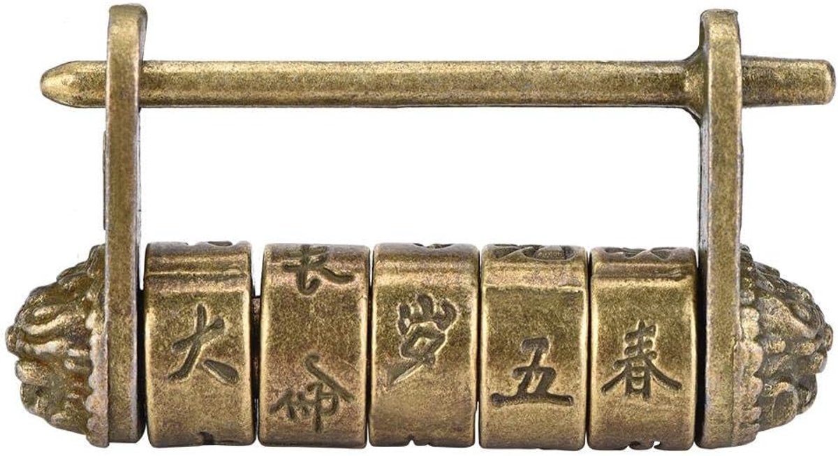 SnelShoppen - Garosa Chinese Vintage Combinatielock - Retro Antieke Hangslot voor Lades, Koffers, Sieradenboxen - Uniek Design in Koperkleur - Ideaal