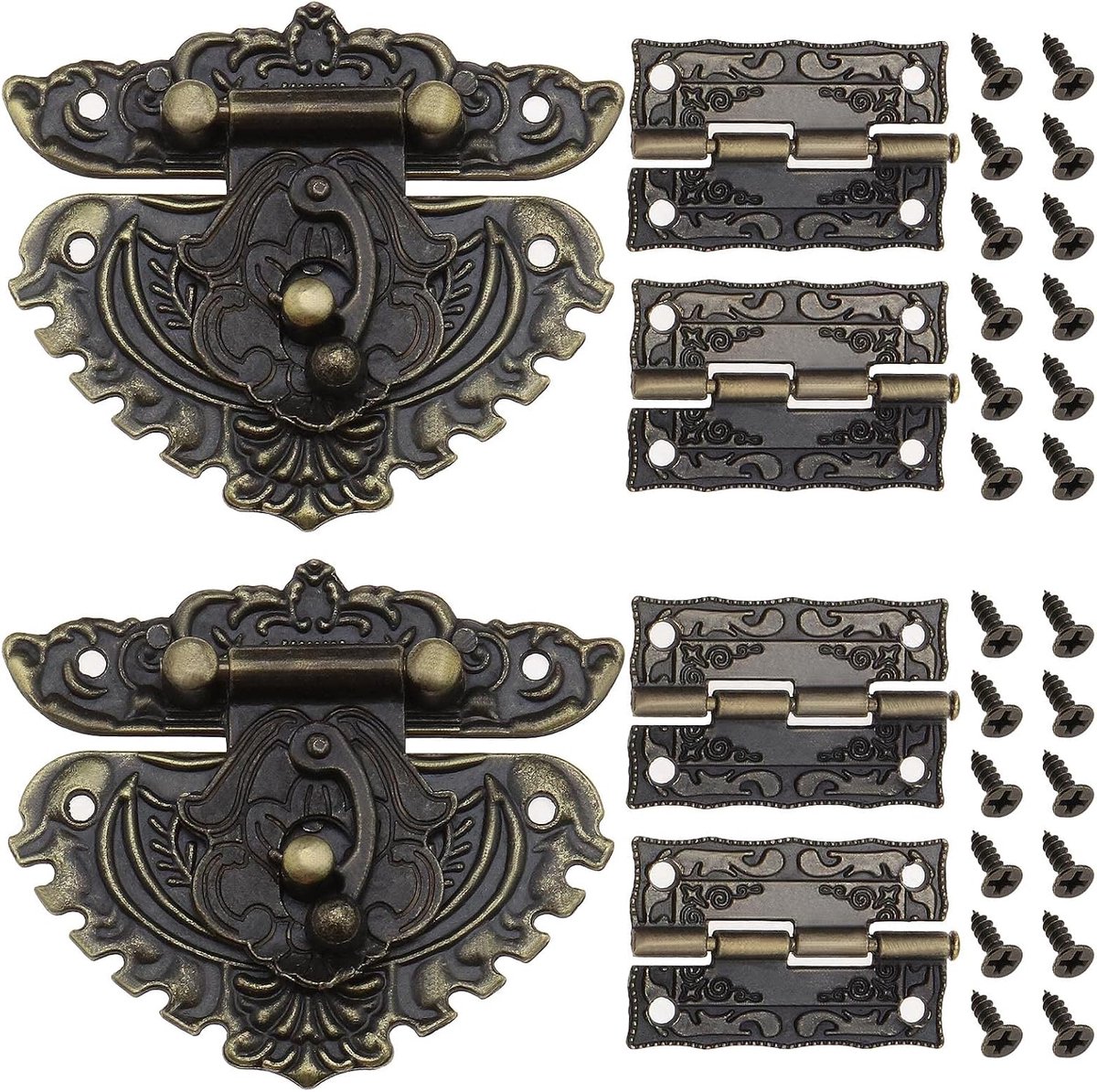 SnelShoppen - 2 Sets Vintage Hasp Sluiting Antieke Sloten met Hengen en Schroeven - Decoratieve Accessoires voor Meubels, Kasten, Houten Dozen - Elega