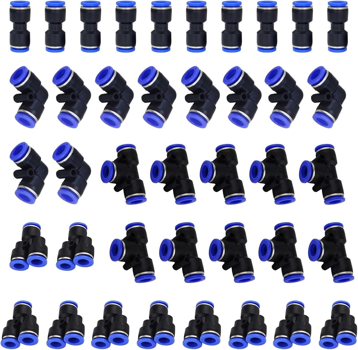 SnelShoppen - 40pcs Pneumatische Snelaansluitingen, 6mm Buiten Diameter Slangverbinding, Hoogwaardige PU en Kunststof, Voor Water en Lucht, Druk tot 1