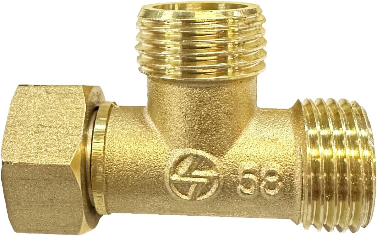 SnelShoppen - 3-Weg T Stuk Pijp Connector 1/2" voor Lucht Gas Waterleidingen - Goud Type-C - Corrosiebestendig en Betrouwbaar