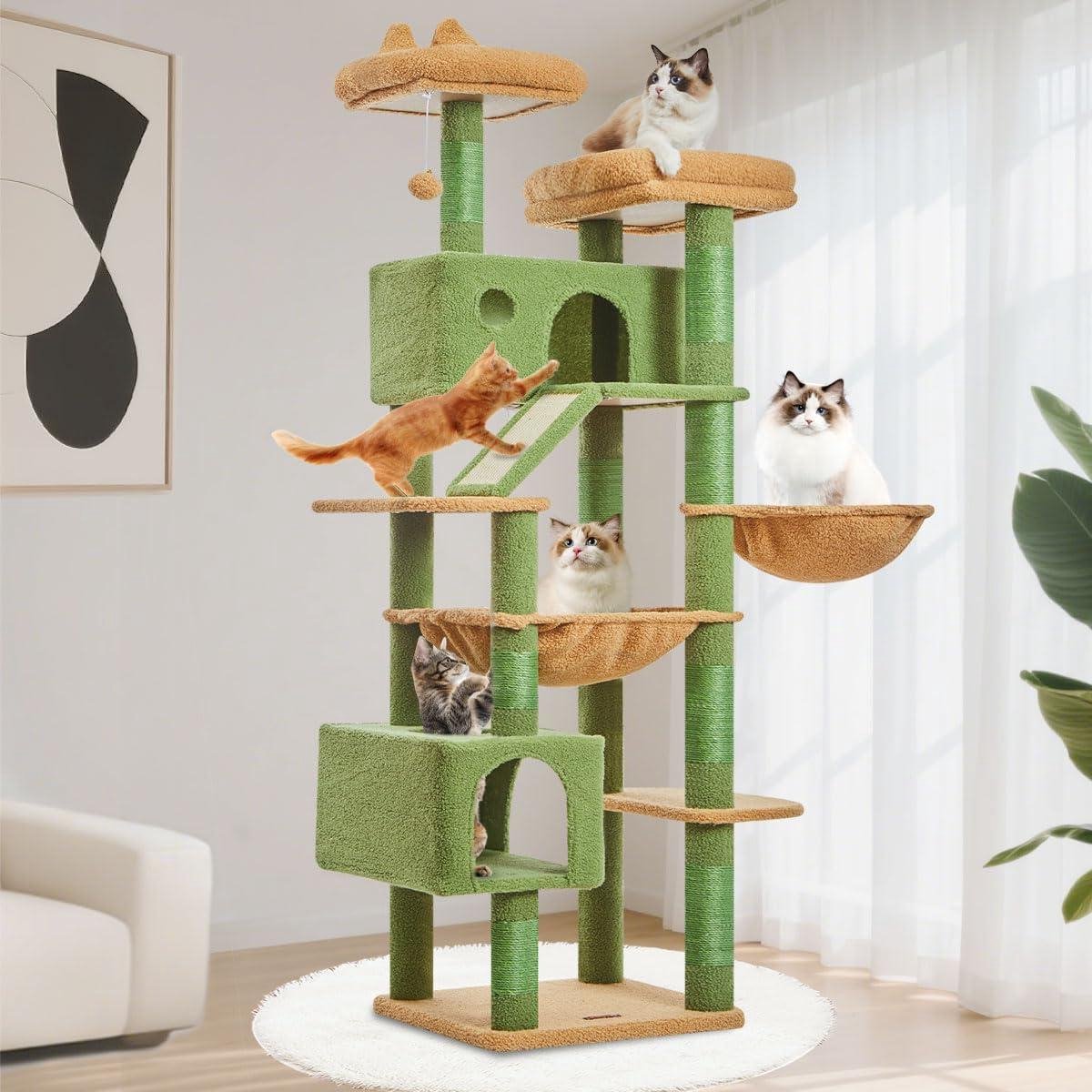 Krabpaal voor Katten - Klimmeubel Kat - Spelen en Rusten - Veelzijdige Activiteitenboom - 180 cm Hoog - Groen