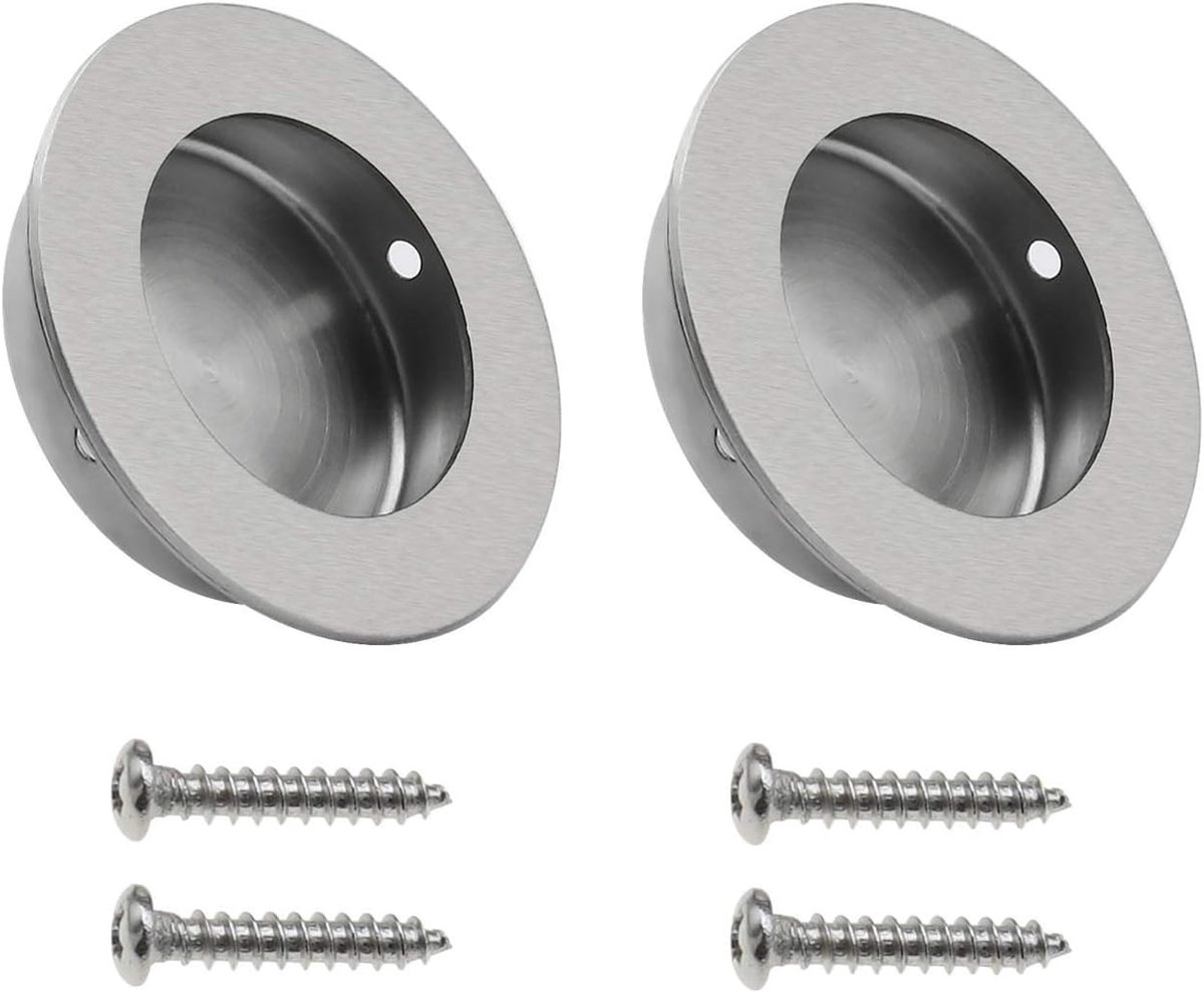 SnelShoppen - 2 Stuks Ronde Ingebouwde Handgrepen Geborsteld 304 RVS Circulaire Flush Pull Versteekte Kastdeurgrepen met Schroeven 50x40x12mm