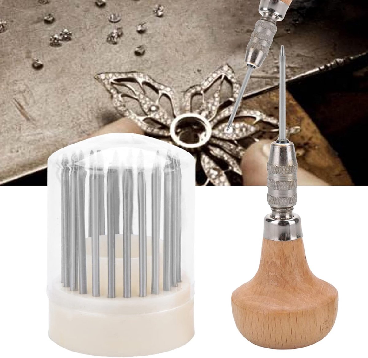SnelShoppen - 23-delige Gereedschapset Voor Sieraadmakerij - Bead Tools Set met Beadermachine, Steeninstelling, Dappen Set, Slijper en Metaal Digger -