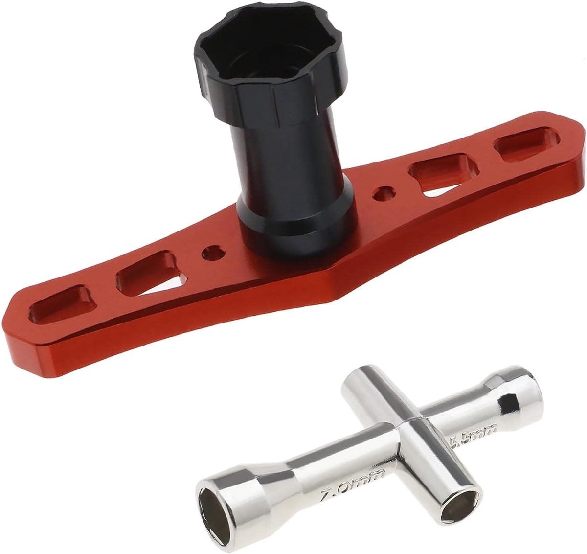 SnelShoppen - Set van 2 17mm Wiel Moer Sleutel Installatie Tool & 4/5/5.5/7mm Kruis Sleutel Kleine Maat Hexa Socket Voor 1/8 RC Auto's