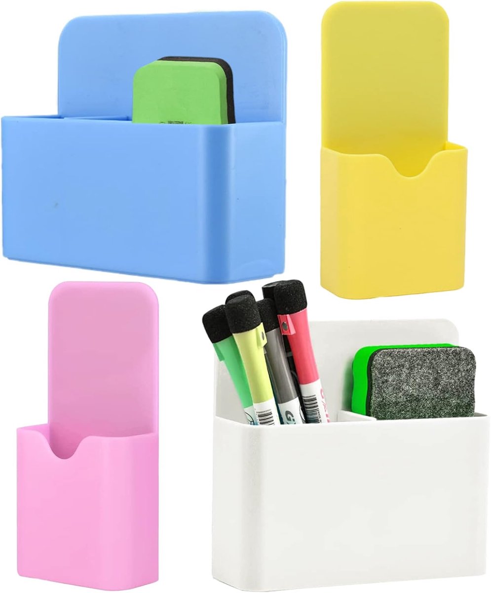 SnelShoppen - 4 Stuks Magnetische Markerhouder, Drooguitwisbare Stiftenhouder, Magnetische Pennenorganizer, Multifunctioneel voor Kantoor, Thuis, Scho