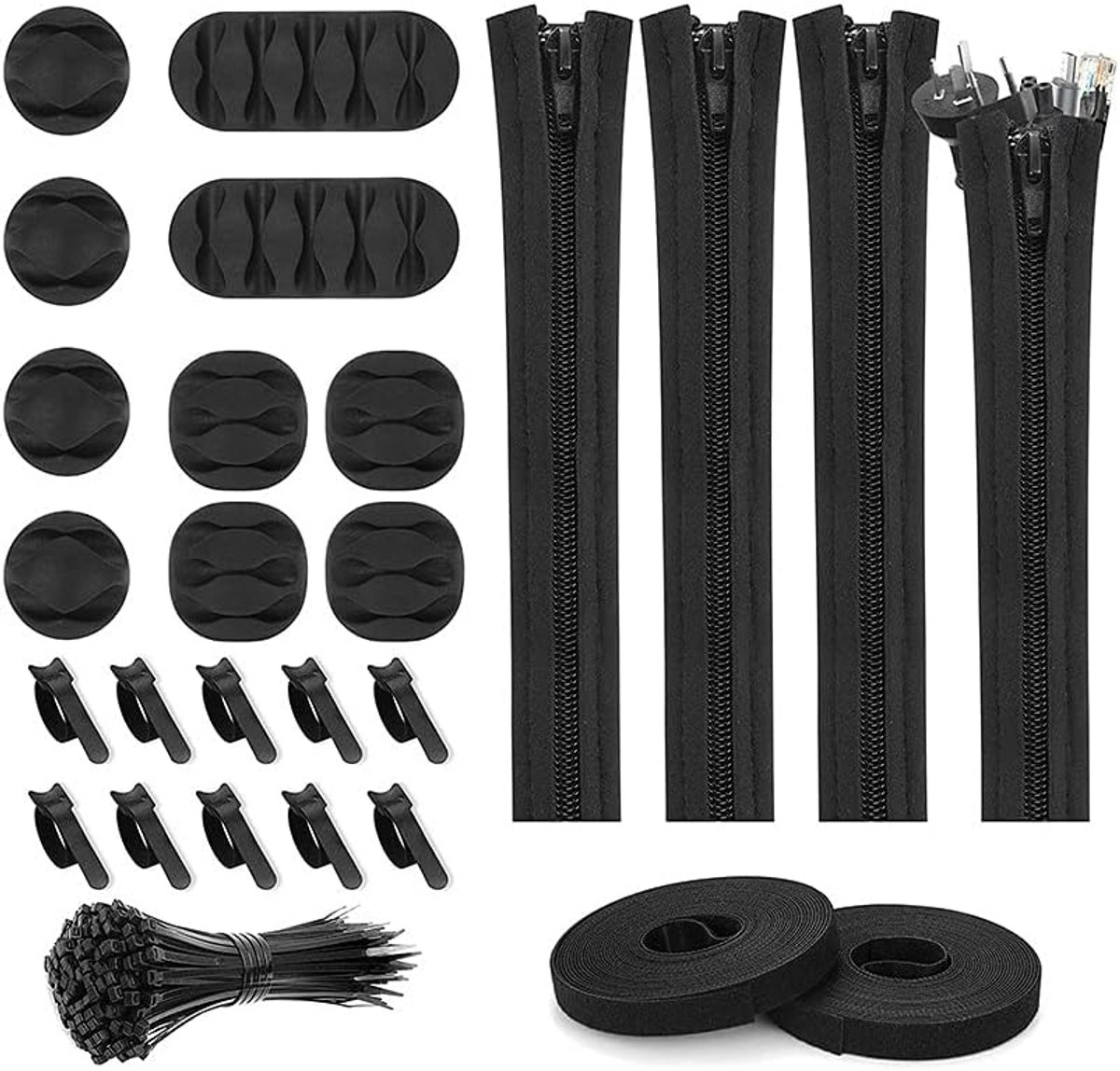 SnelShoppen - Kabel Organizer Set voor TV en Computer, Perfecte Kabelbeheer Oplossing met 5 Accessoires, Zwart, Voor Thuis, Kantoor, Bureau