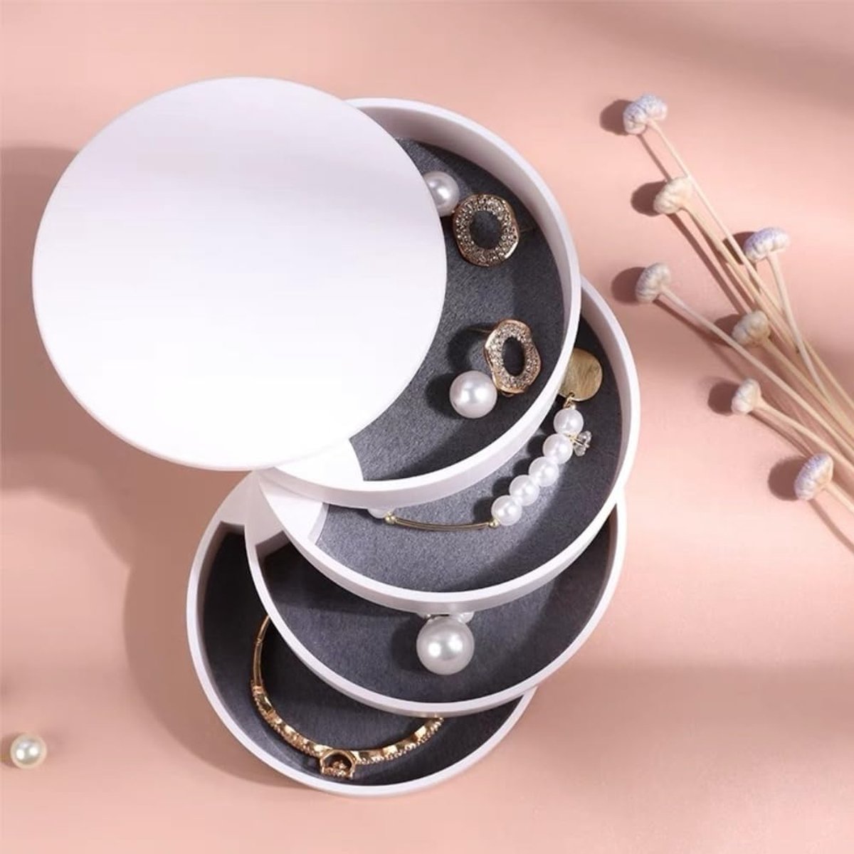 SnelShoppen - Tissting 4 Laags Sieraden Organizer, Draaibare Reistas voor Oorbellen, Kettingen, Armbanden en Ringen, Compacte Opslagdoos 1 x 4 Inch Wi