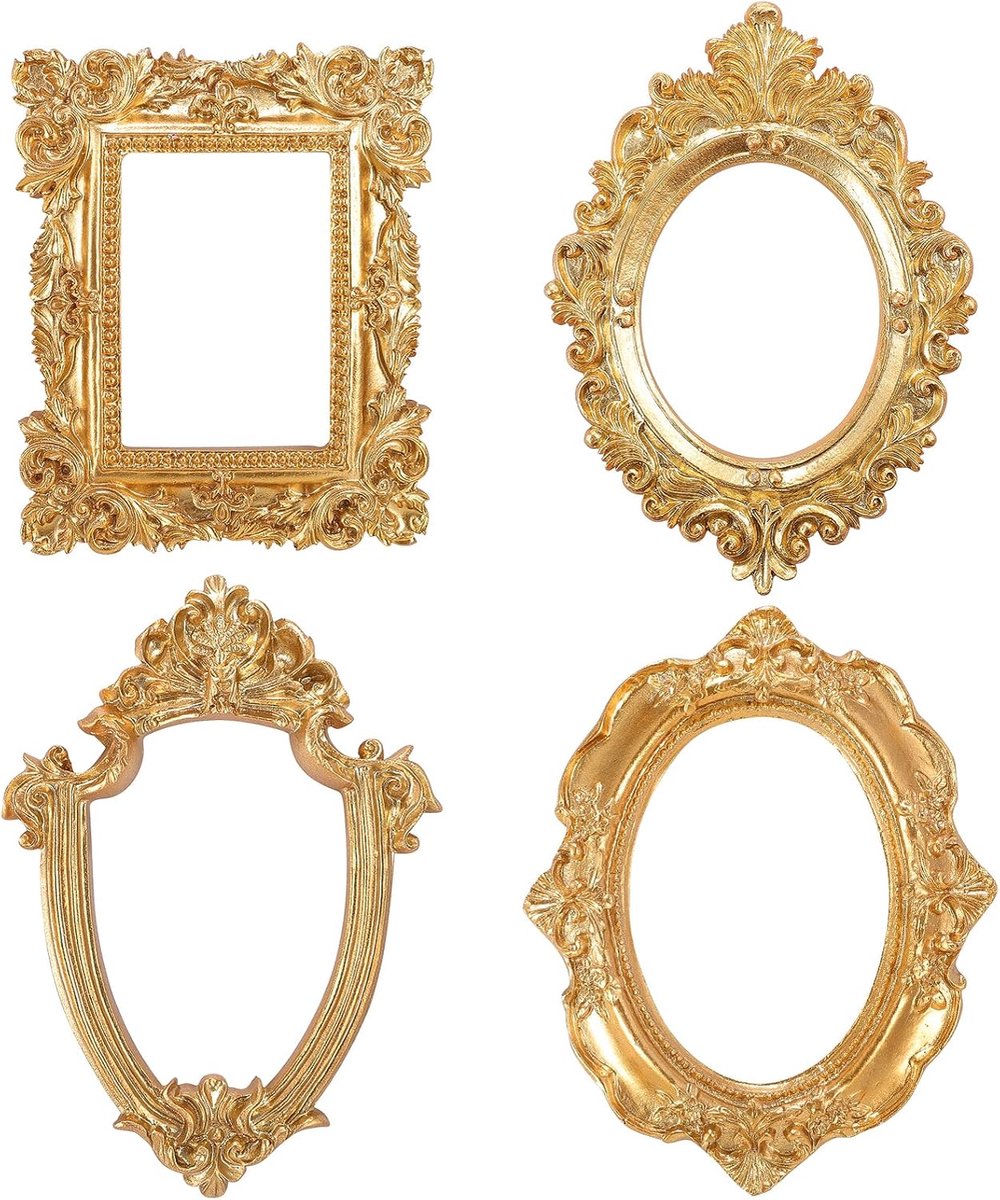 SnelShoppen - 4 Stuks Vintage Fotolijsten Ovaal Mini Retro Fotolijsten voor Desktop Sieraden Display Voor Foto's Kunst Herinneringen