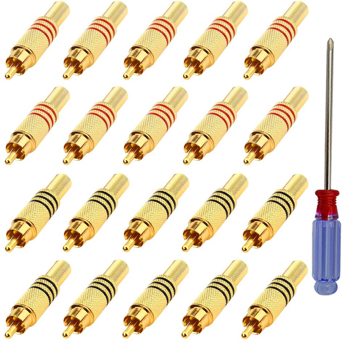 20pcs RCA Male Plugs, Gold Plated Speaker, Phono Cinch Plug, Audio Video In-Line Jack Adapter, for Multimedia and CCTV - ShopVlot