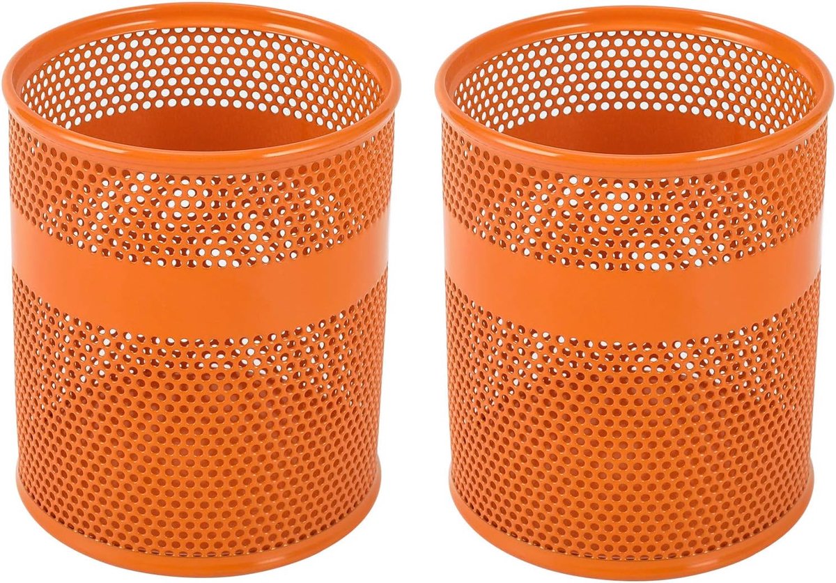 SnelShoppen - Set van 2 Oranje Penhouders - Metalen Mesh Pennenhouder, Desk Organizer voor Thuis en Kantoor, Perfect voor Pennen, Potloden en Make-up