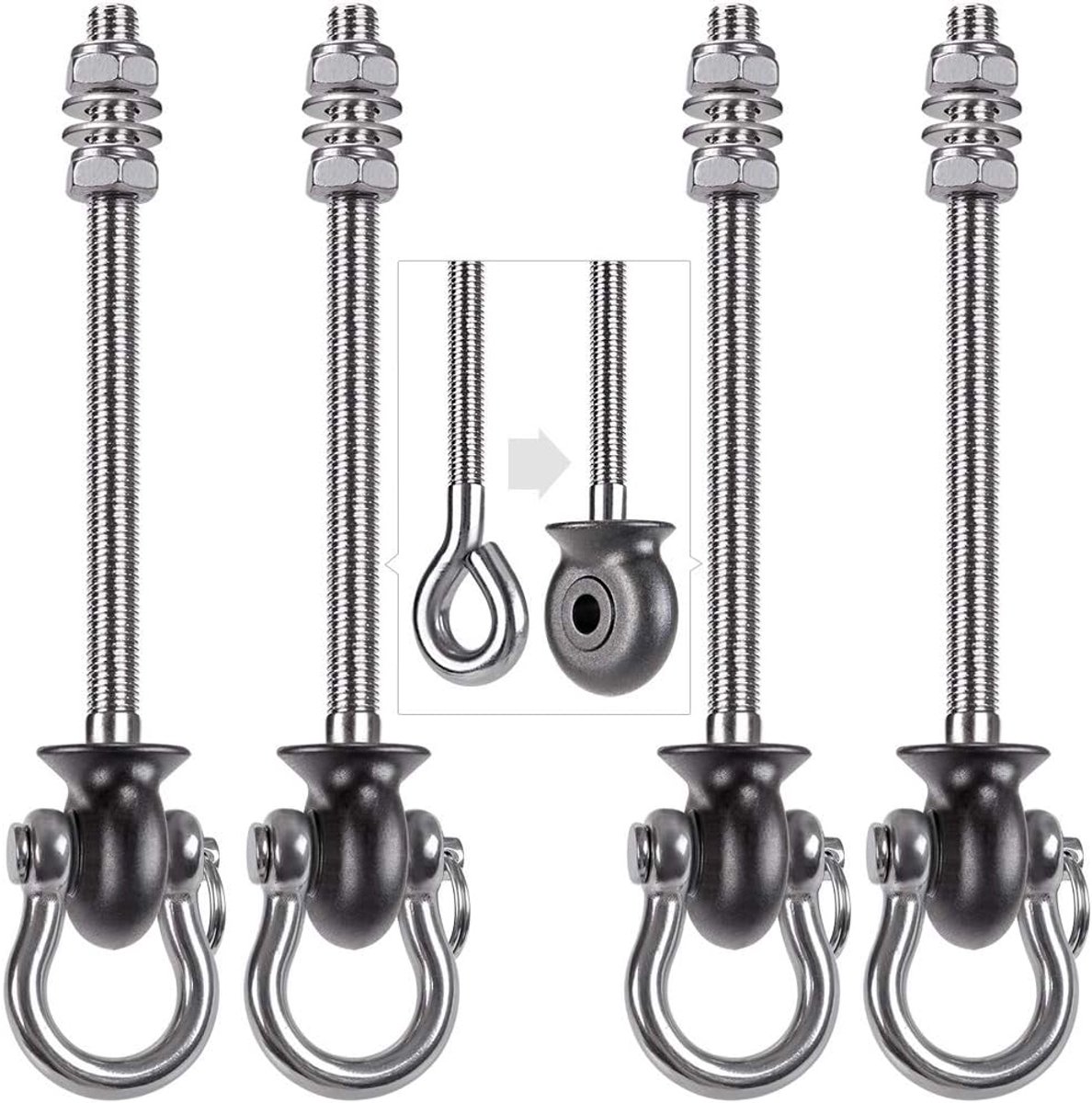 SnelShoppen - Set van 4 permanente roestvrije RVS 304 Swing Hangers, zware kwaliteit voor schommels, yoga stoelen en hangmatten, 1500 lbs capaciteit,