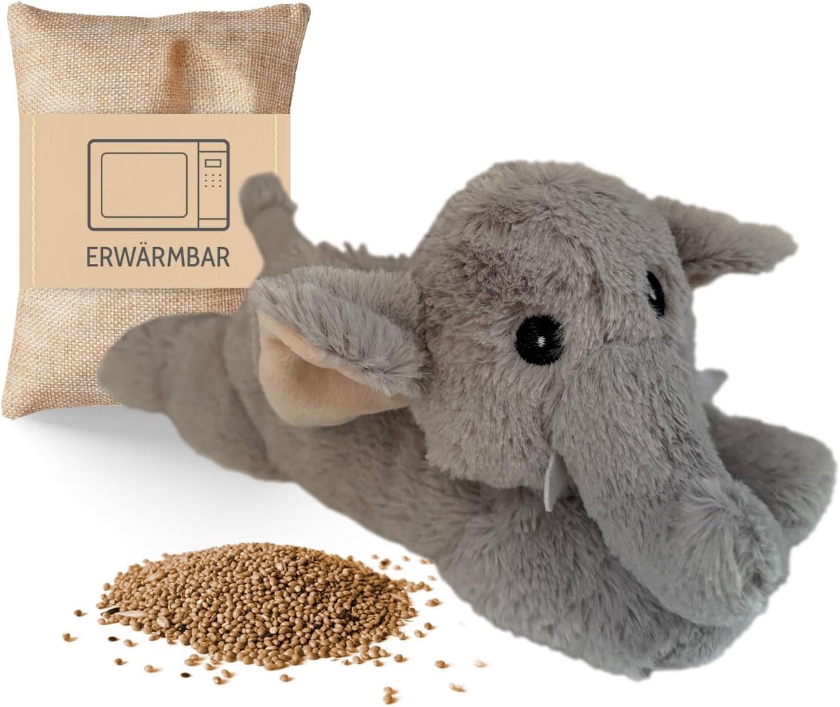 SnelShoppen - Habibi Premium MIDI Deluxe Warmtekussen Knuffel Mini Olifant voor Baby's Kinderen Afneembare Milletvering Magnetron Geschikt voor Volwas