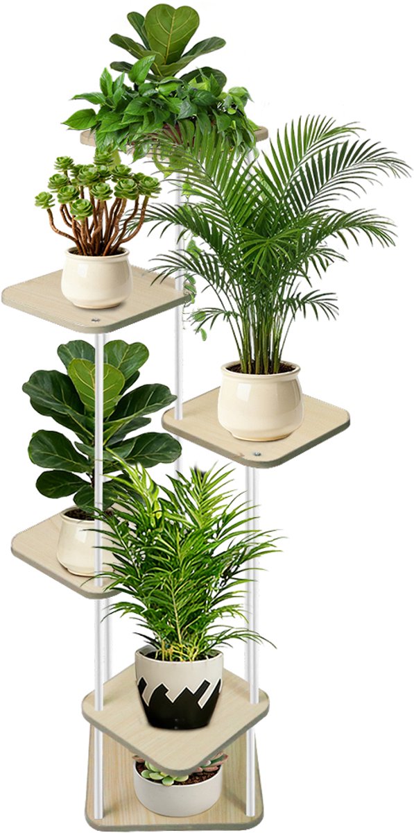 PIPIPOXER Plantenrek - Plantenstandaard - Plantenrekken - Plantentafeltje voor binnen - Plantentafel - Planten rek -Met 5 lagen - Plantentrap / Bloemenrek – Hoogte 132 cm- Wit
